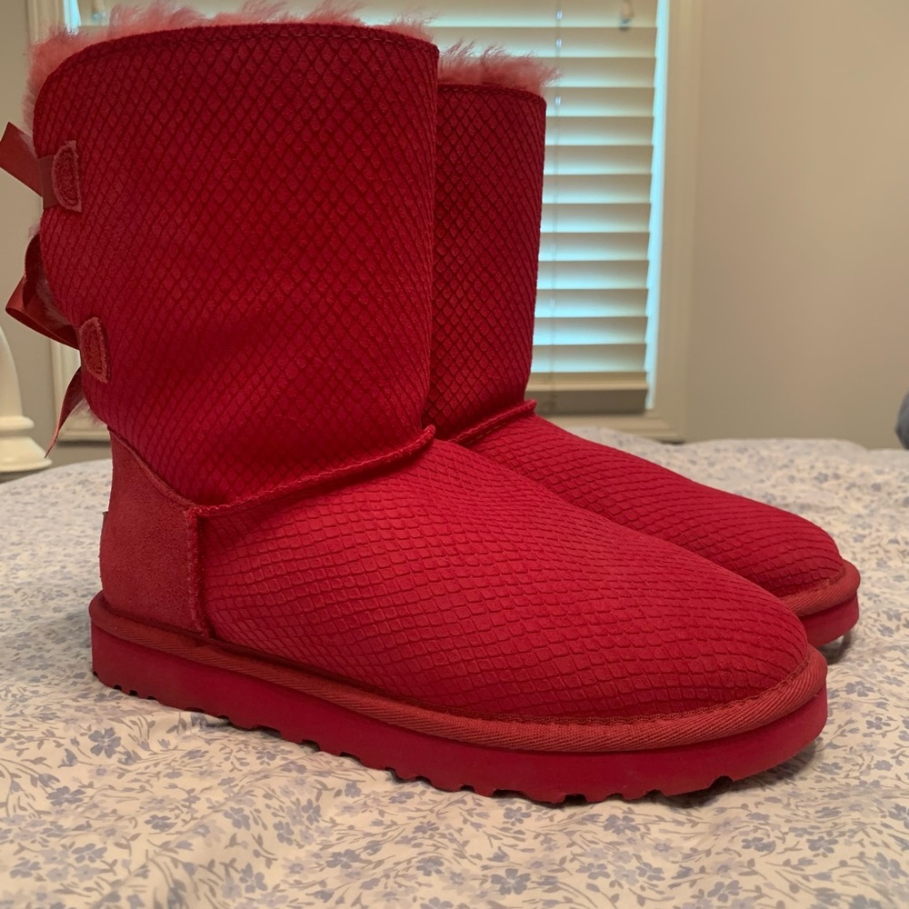 Hot Pink Exotic Scales Bailey Bow Boots with Dyed Wool Interior